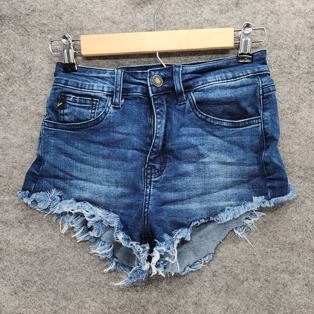 Kancan Shorts Womens 3/25 Cut Off Blue Denim Mid Rise 25" Waist